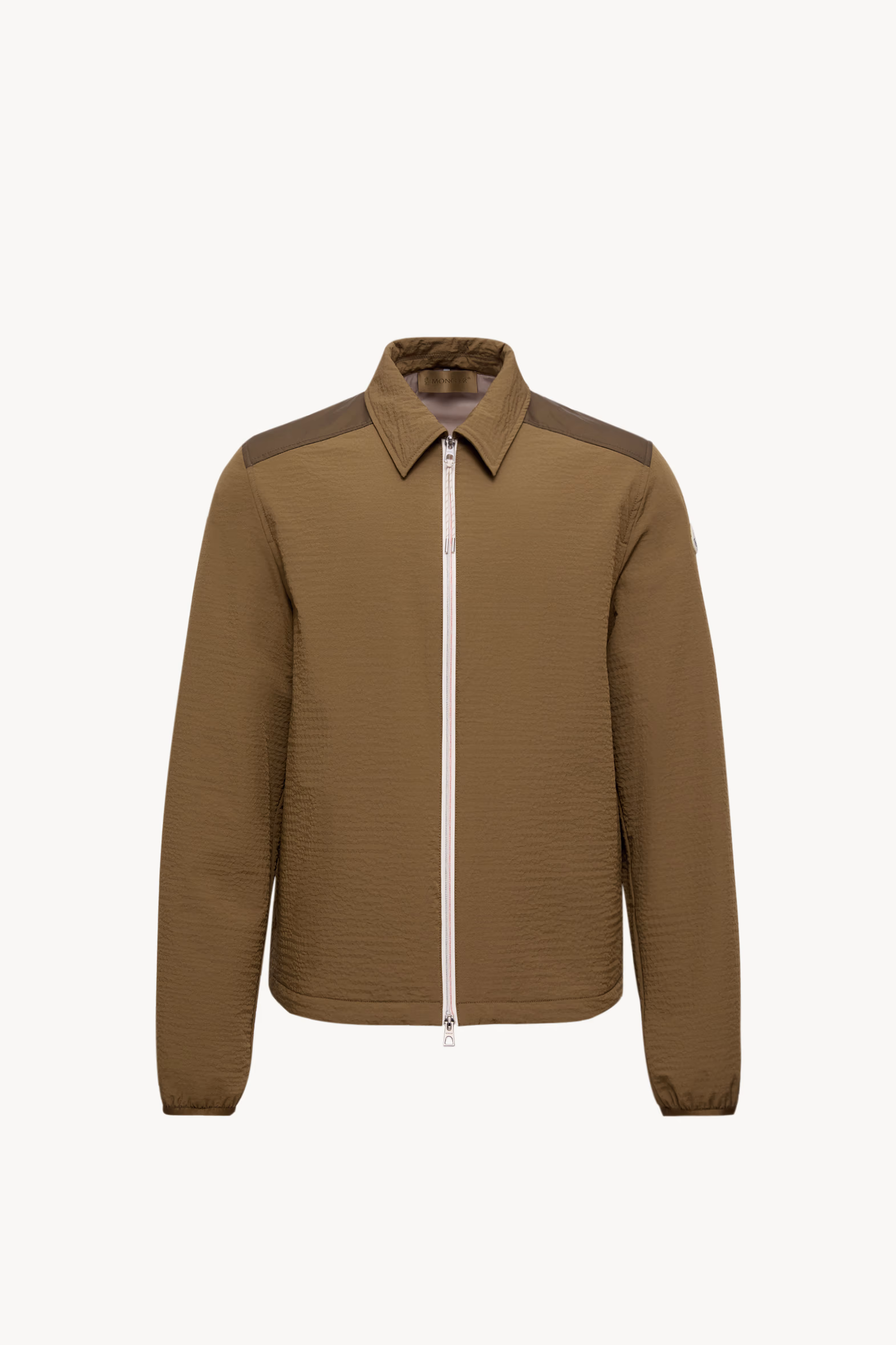 Padded Seersucker Zip-Up Shirt Men Olive Green Moncler 2